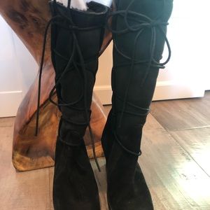 Ugg Suede Leather Wedge Boots with fur lining